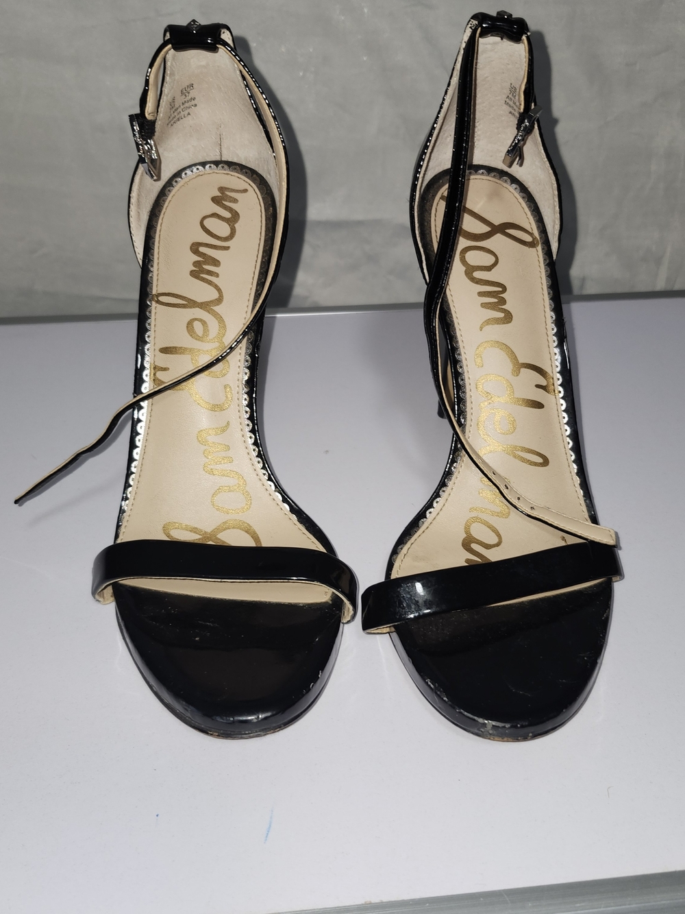 Sam Edelman Black Patent Ankle-Strap Sandals